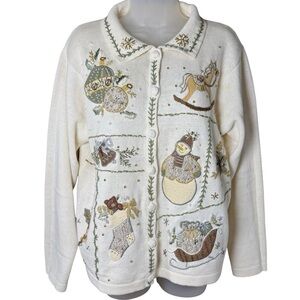 BP Design Medium VTG 90s Christmas Cardigan Embroidered Holiday Snowman